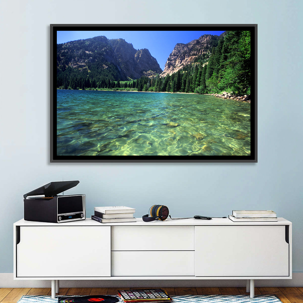Phelps Lake Landscape Wall Art in a room, landscape