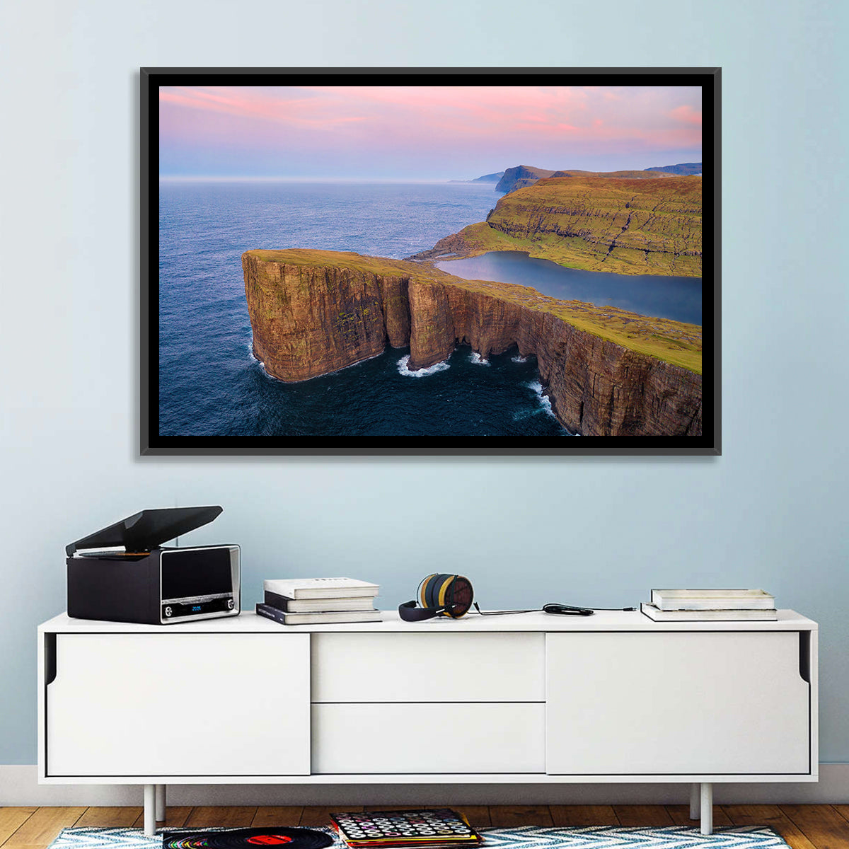 Sørvágsvatn Clifftop Lake Wall Art in a room, landscape