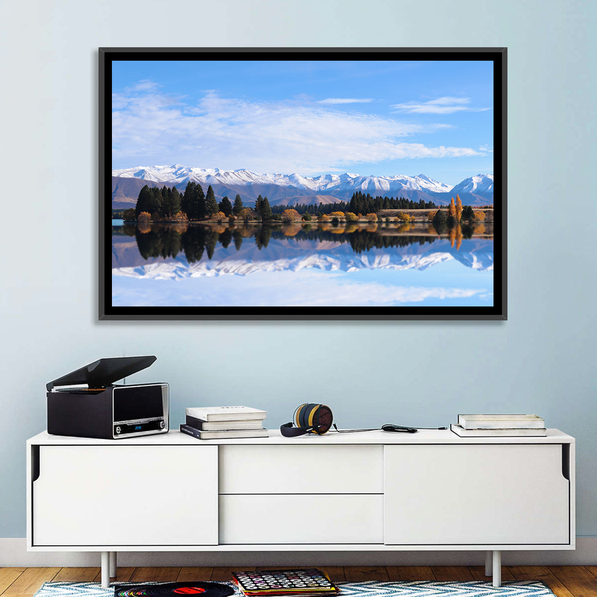 Ruataniwha Lake Reflection Wall Art in a room, landscape