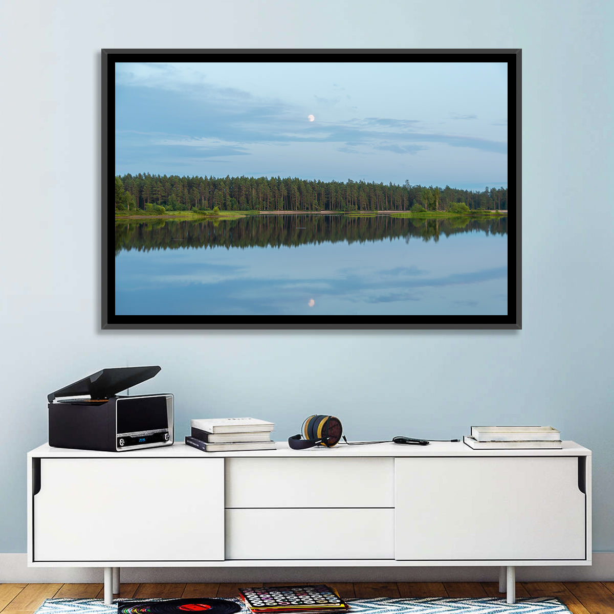 Lake Vanern Moonlight Wall Art in a room, landscape