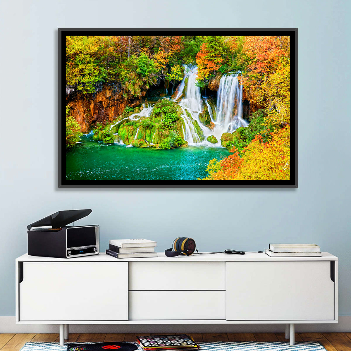 Plitvička Jezera Autumn Falls Wall Art in a room, landscape