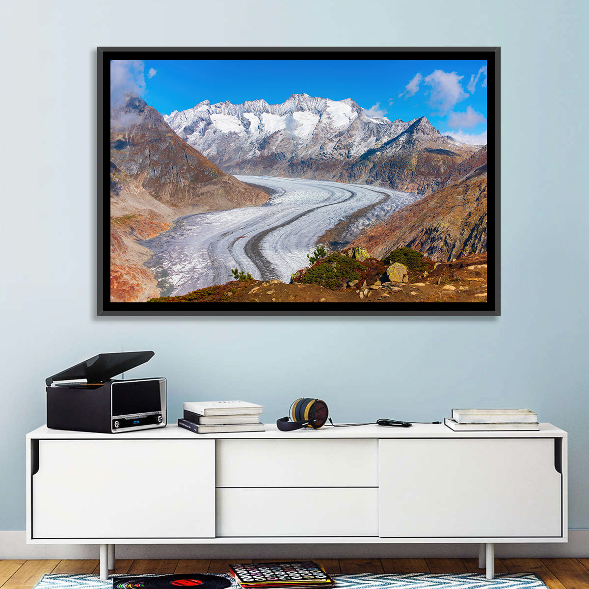 Aletsch Glacier Valley Wall Art in a room, landscape