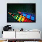 Two Colorful Boats Over Rippling Water Wall Art