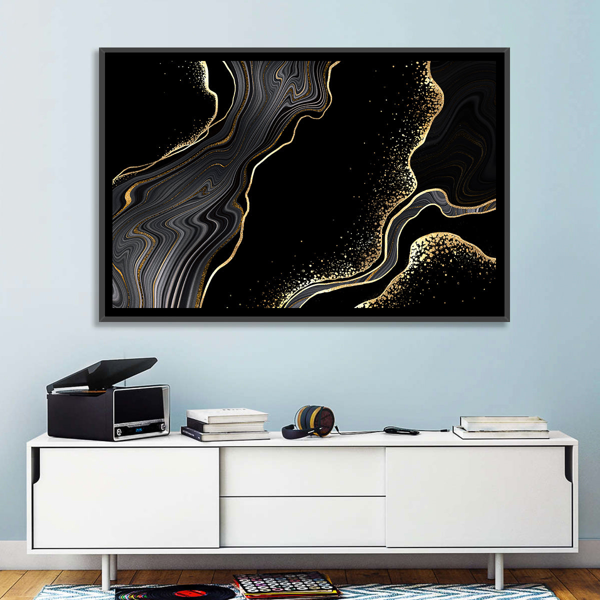 Black Marble with Gold Veins Wall Art