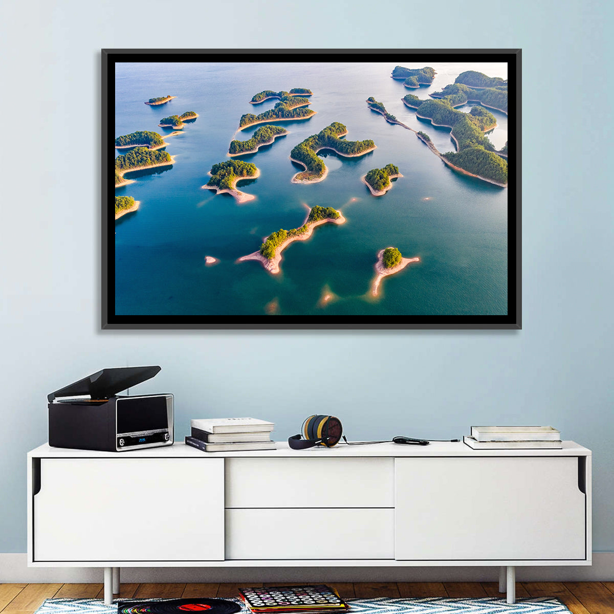 Qiandao Lake Aerial View Wall Art in a room, landscape
