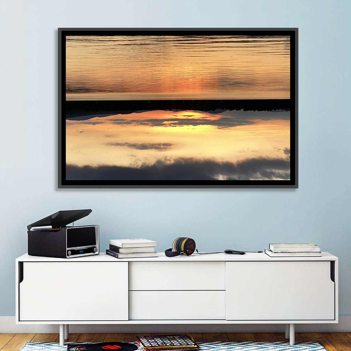 Lake Pleasant Golden Sunset Wall Art in a room, landscape