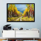 Autumn Birch Path with Two Birds Wall Art