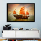Red Sailed Junk at Victoria Harbour Wall Art