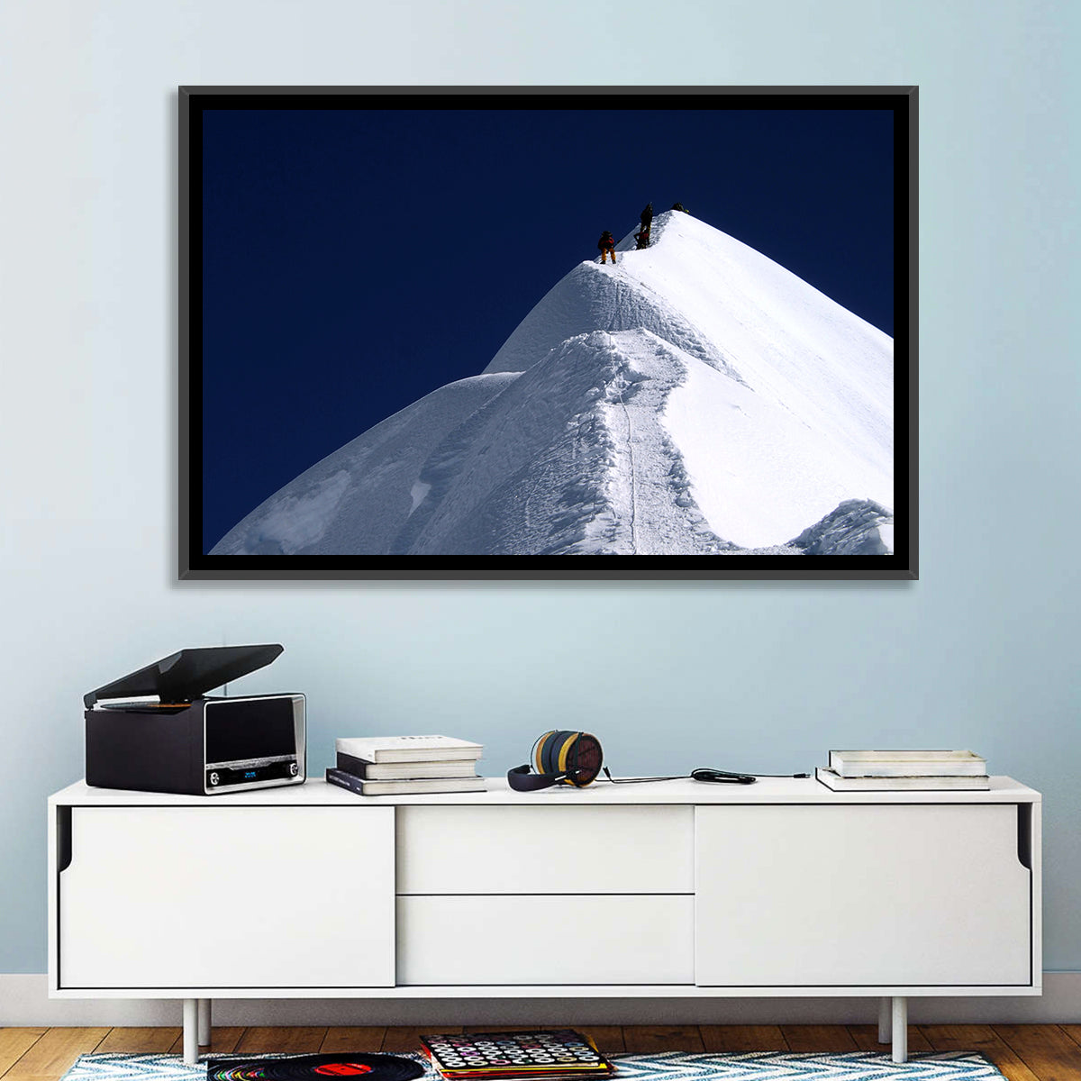 Climbers on a Snowy Himalayan Peak Wall Art in a room, landscape