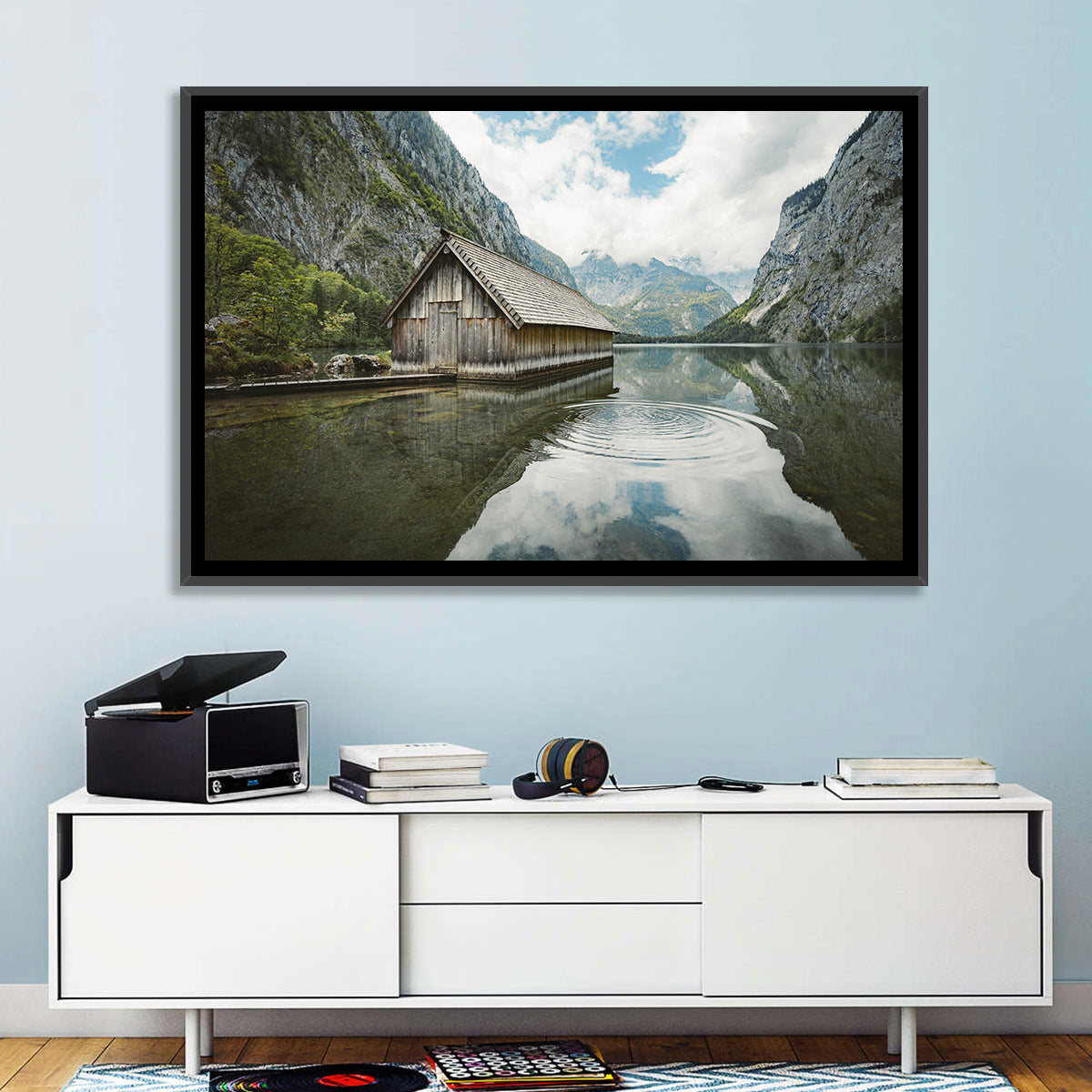 Königssee Boathouse at Obersee Wall Art in a room, landscape