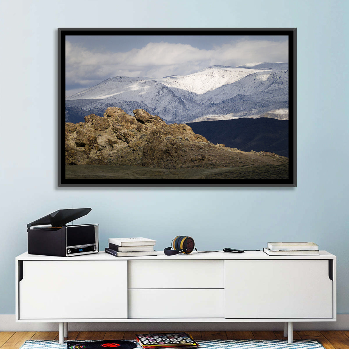 Wonderstone Snow-dusted Mountains Wall Art in a room, landscape