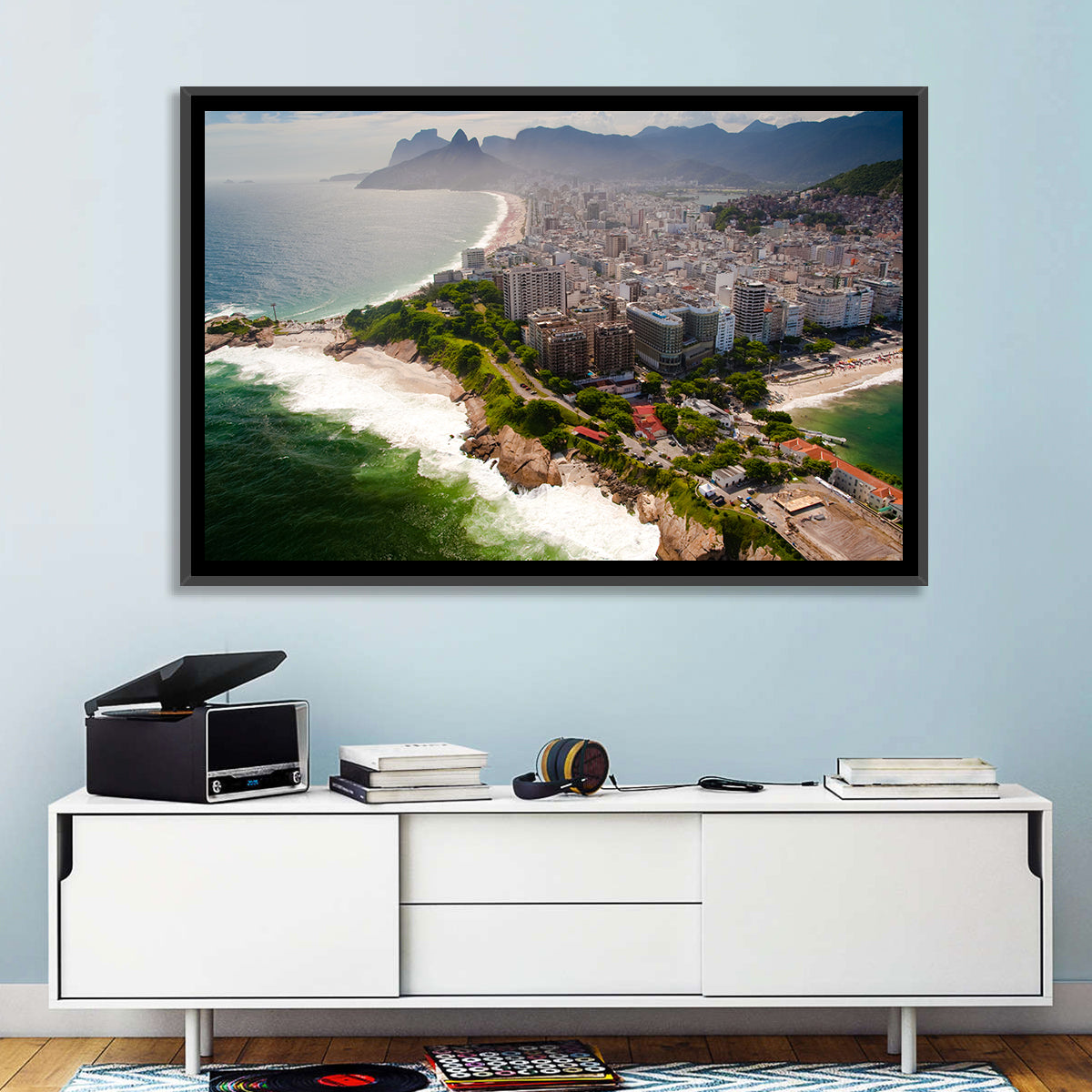 Ipanema Coast Aerial View Wall Art in a room, landscape
