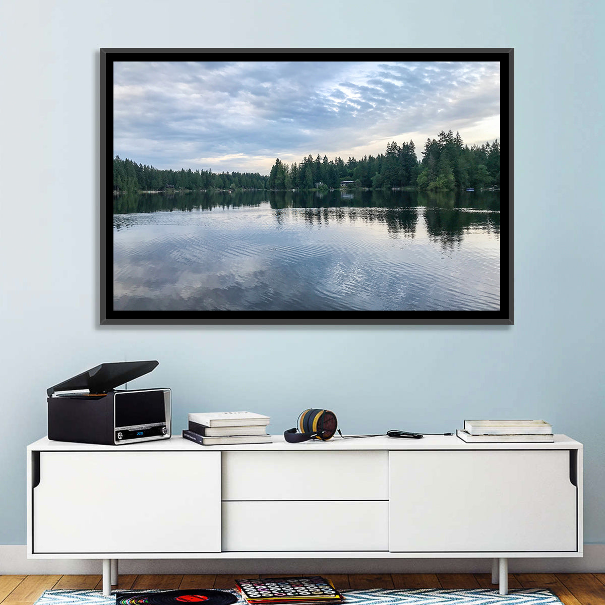 Beaver Lake Park Sunrise Reflection Wall Art in a room, landscape