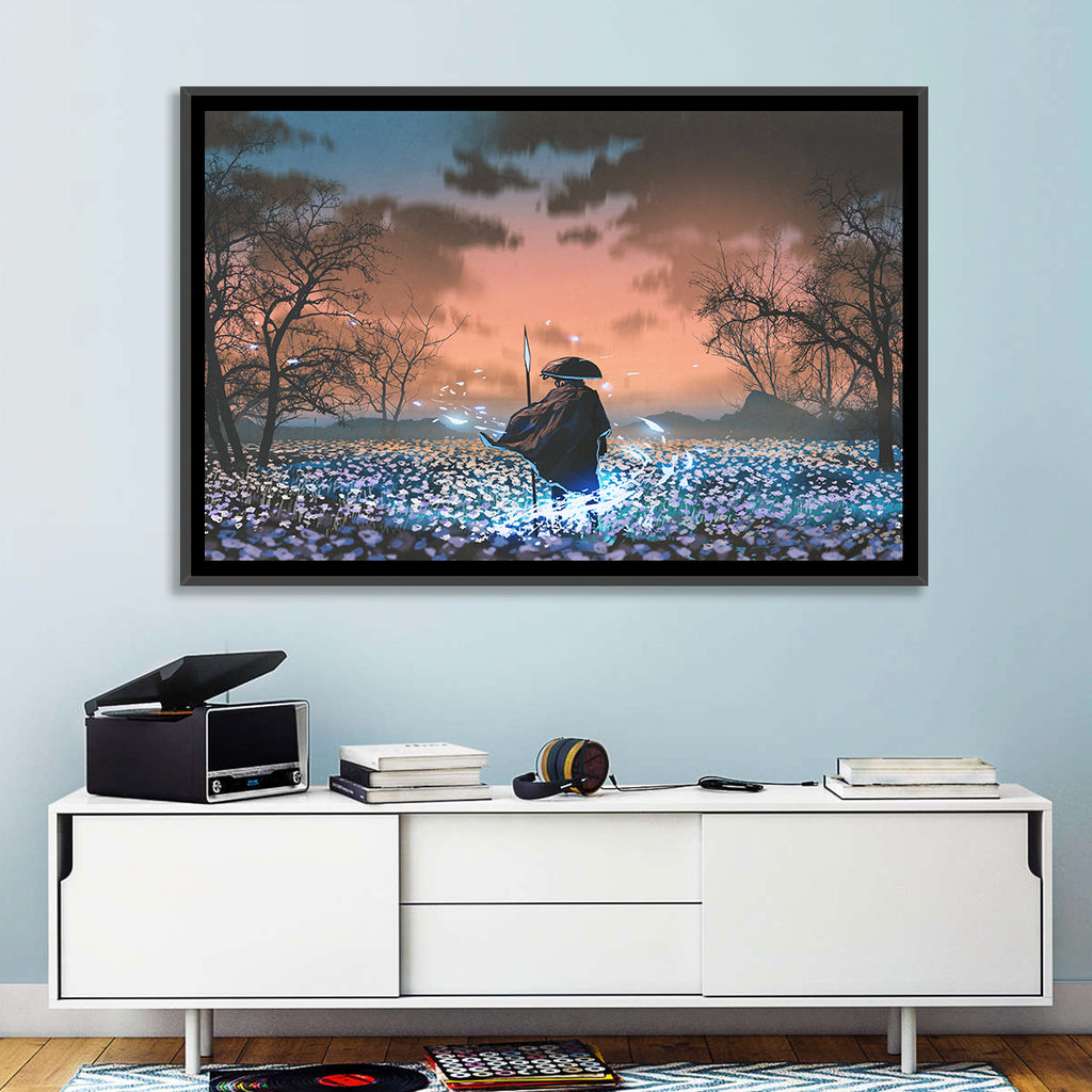 Straw Hat Samurai at Dusk Wall Art