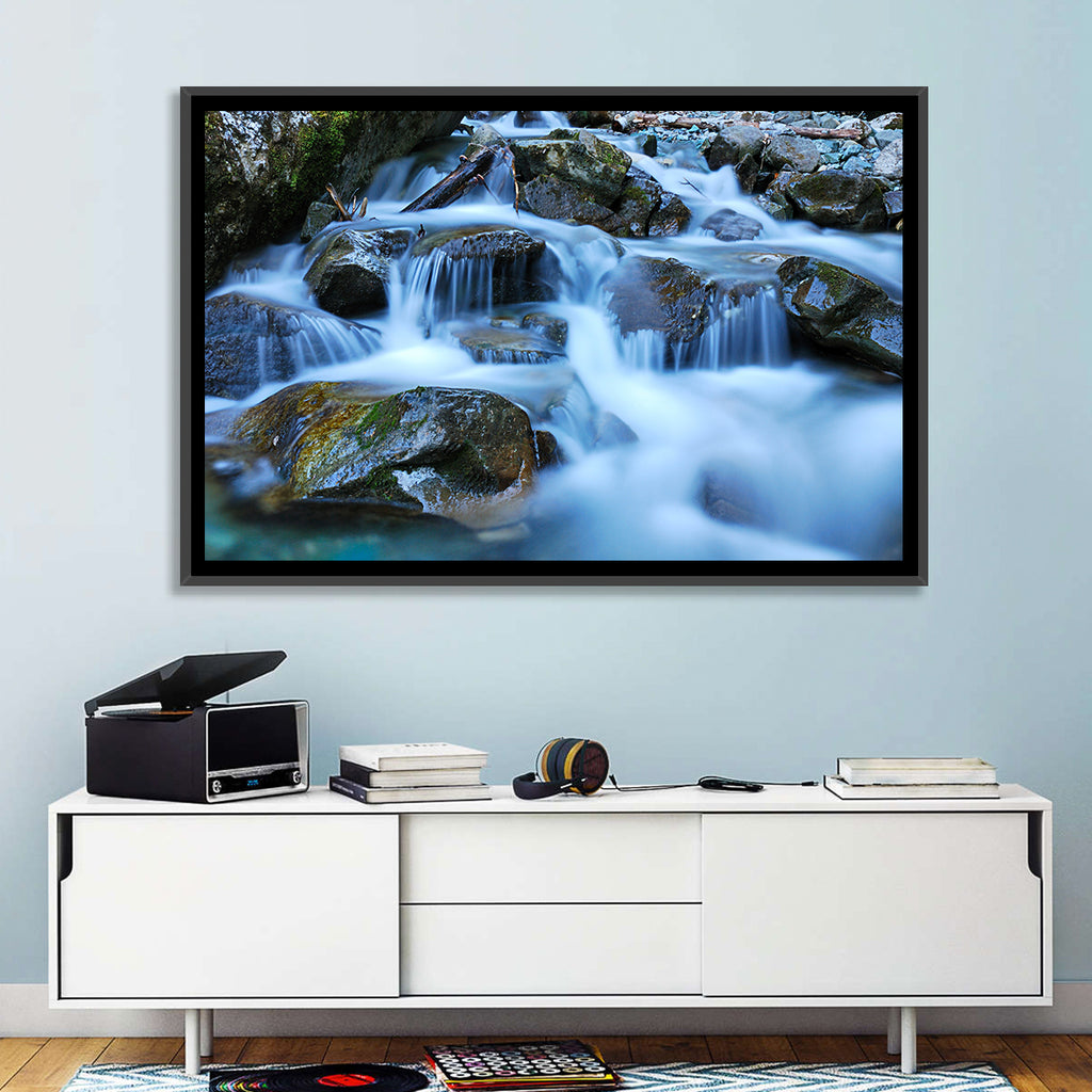 Mossy Rock Stream with Silky Waterfall Wall Art
