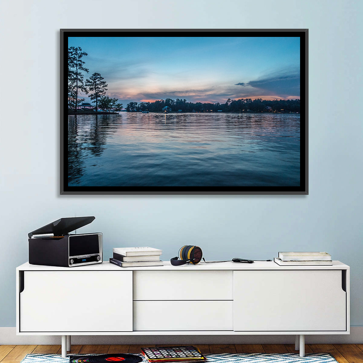 Lake Wateree Twilight Reflection Wall Art in a room, landscape