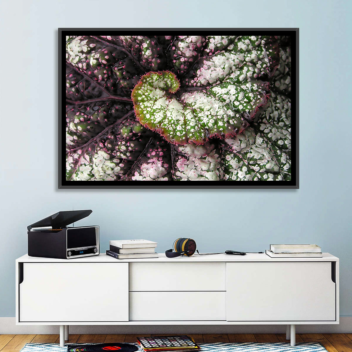 Begonia Leaf Spiral Geometry Wall Art in a room, landscape