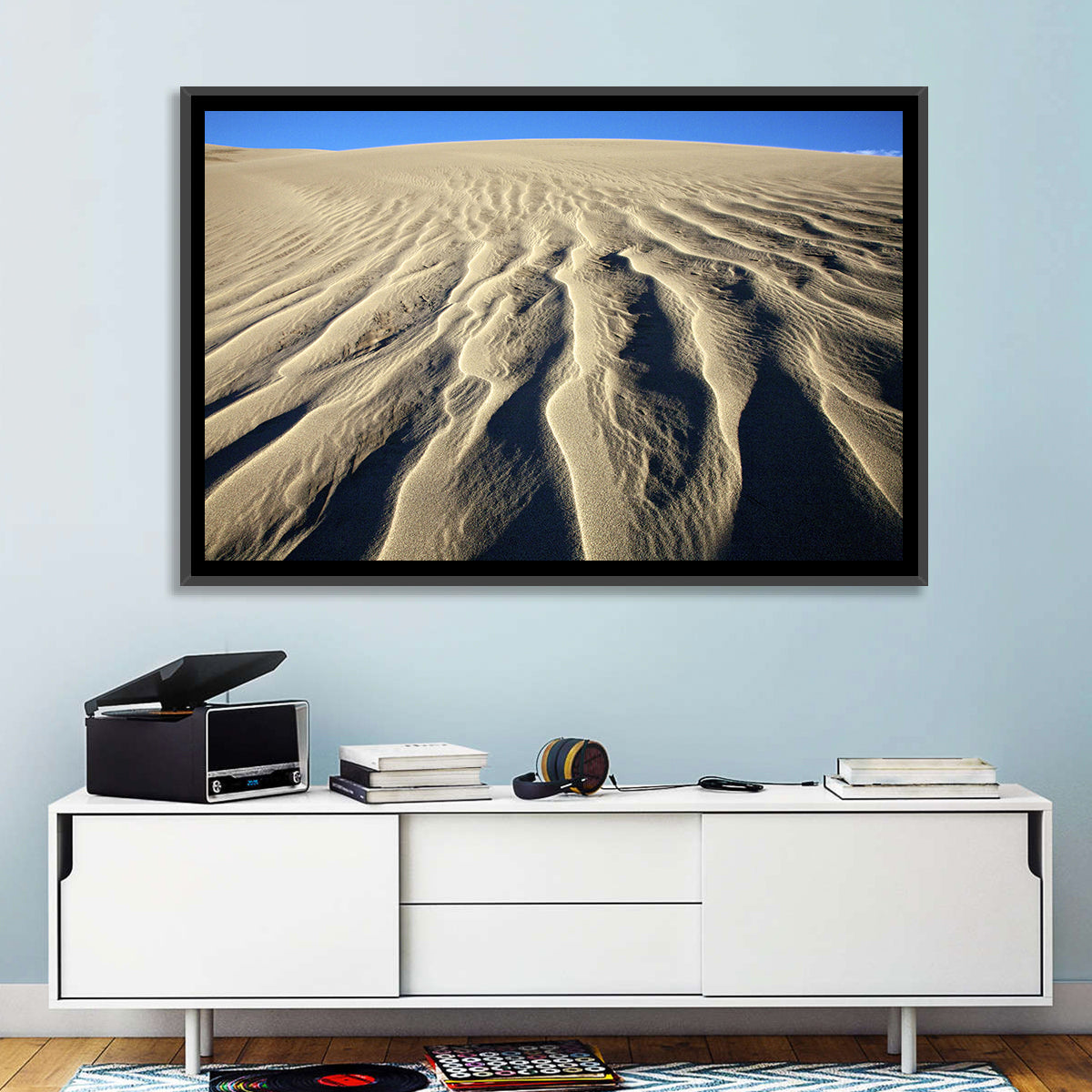 Endless Rippled Sand Dunes Wall Art in a room, landscape