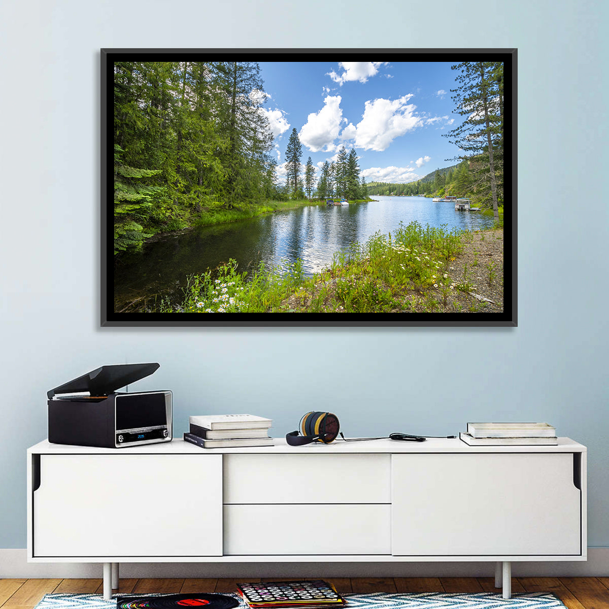 Lake Pend Oreille Wildflower View Wall Art in a room, landscape