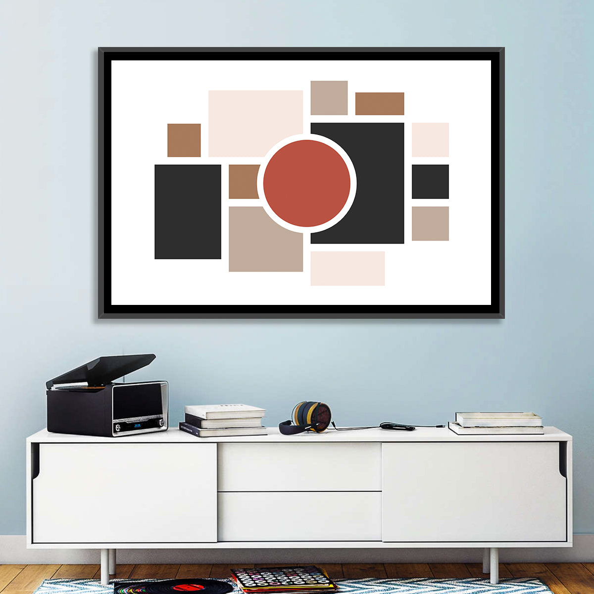 Terracotta Geometric Circle Composition Wall Art in a room, landscape