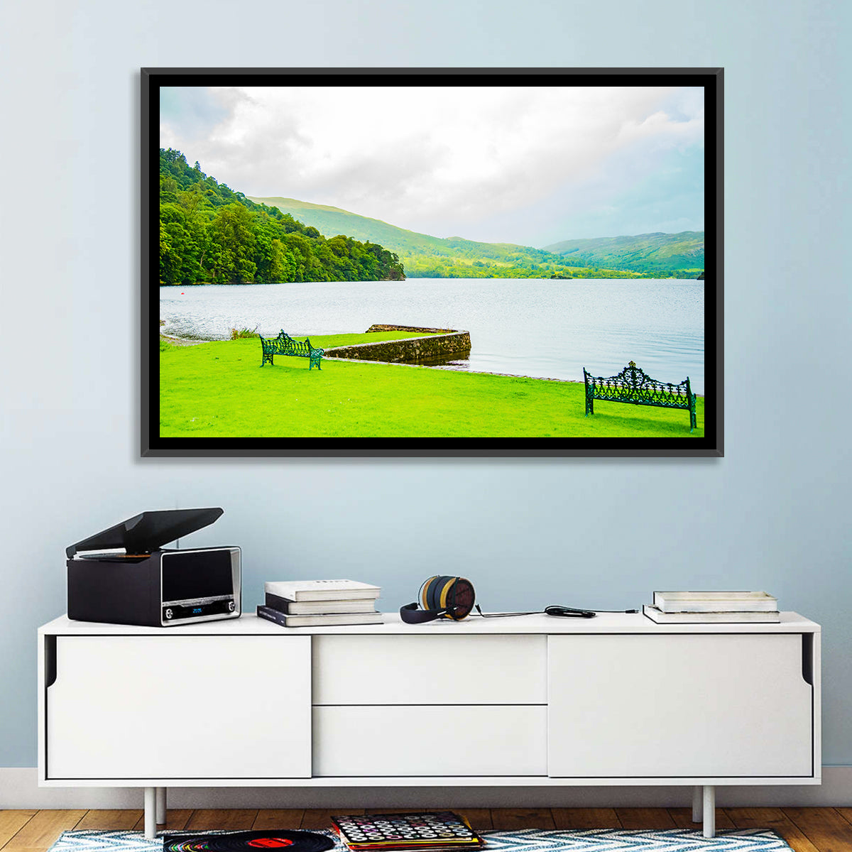 Ullswater Lakeside Benches Wall Art in a room, landscape