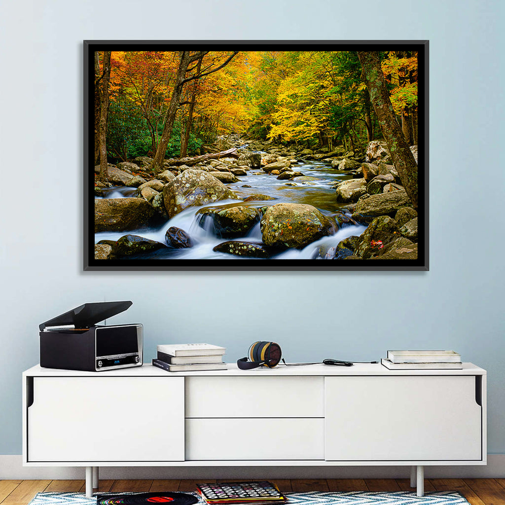 Autumn Stream Through Forest Wall Art