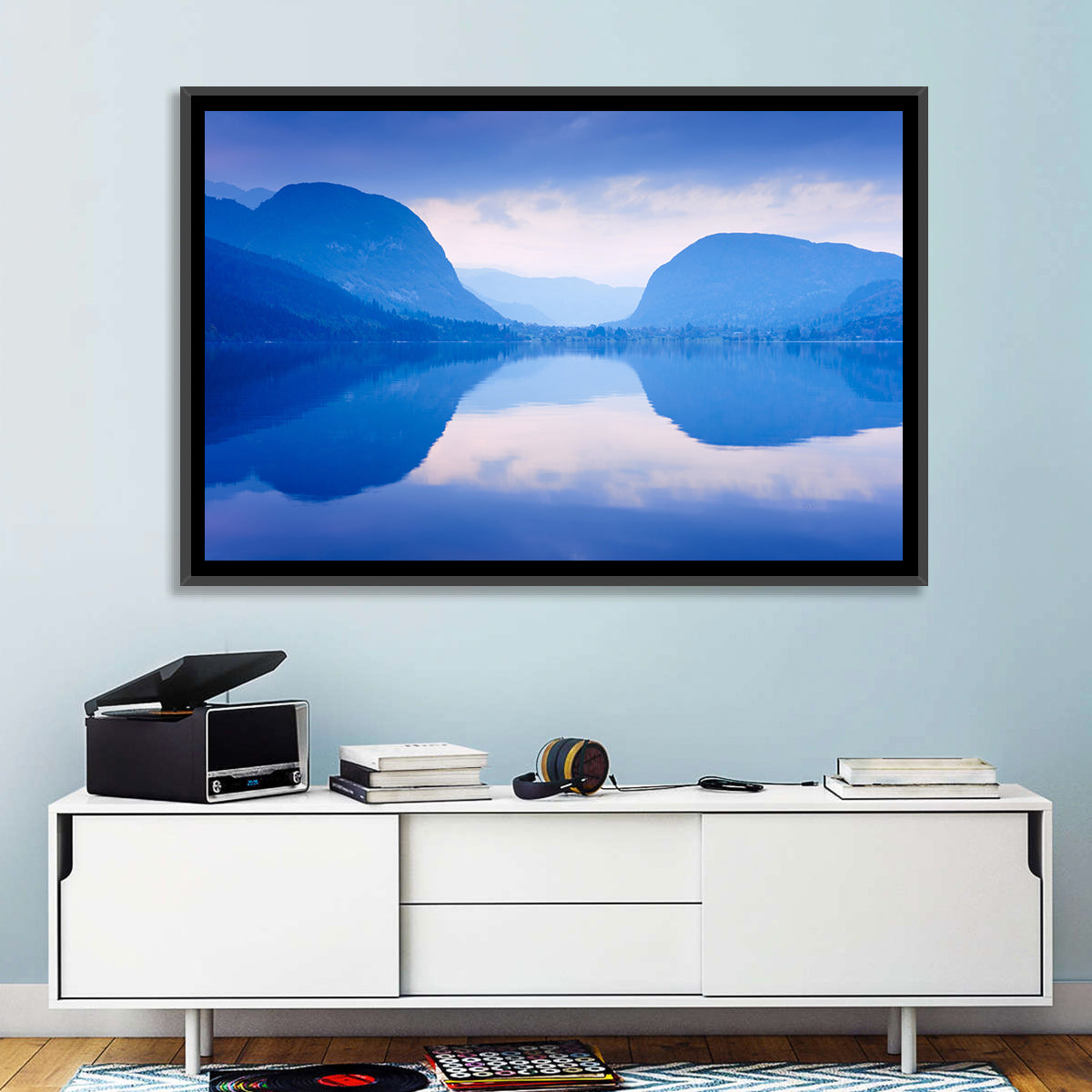 Lake Bohinj Morning Reflection Wall Art in a room, landscape