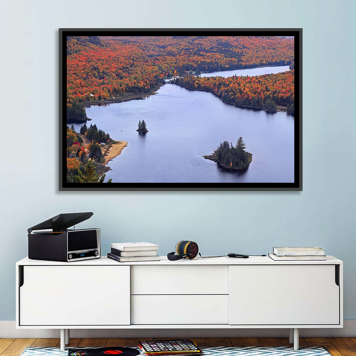 Lake Monroe Aerial with Islands Wall Art in a room, landscape