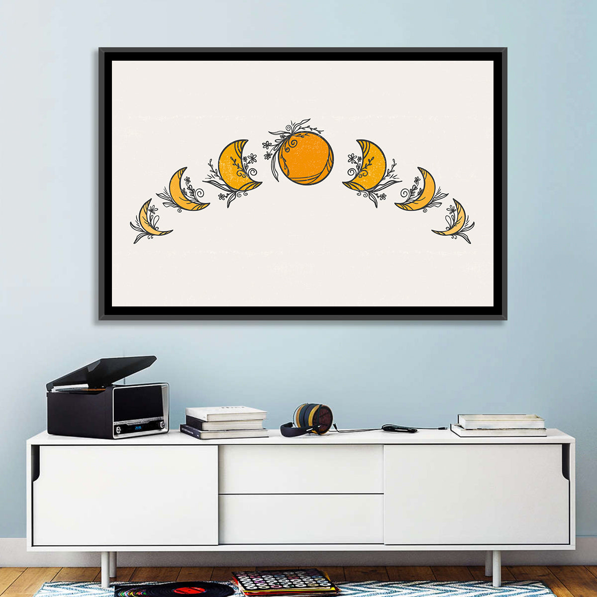 Lunar Phases Floral Arc Wall Art in a room, landscape