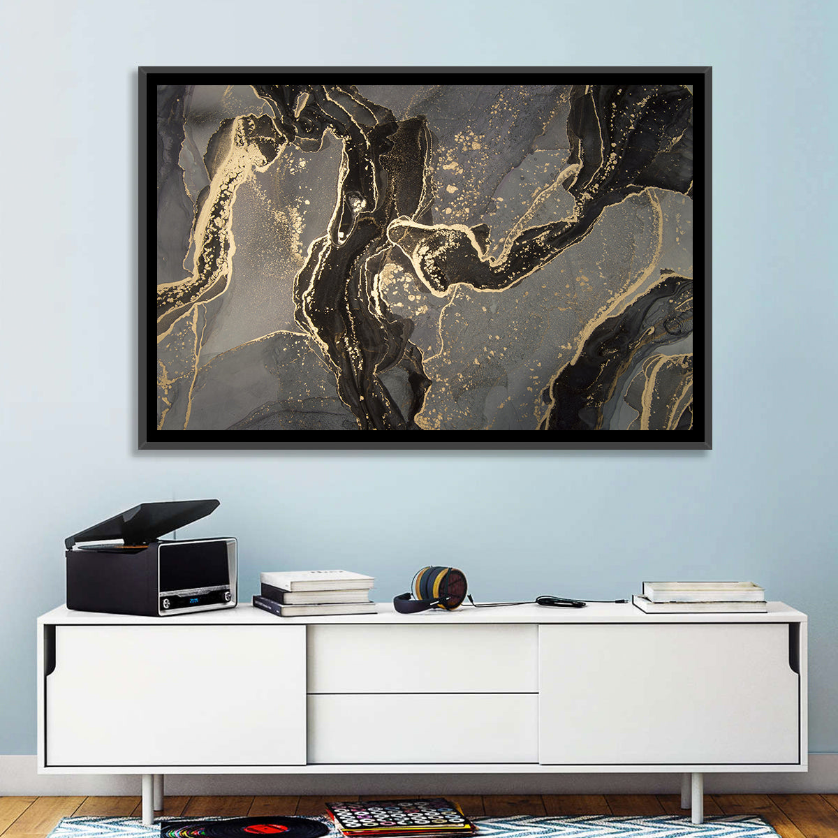 Black and Gold Marbled Abstract Wall Art