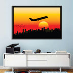 Airplane Over Sunset Skyline Wall Art