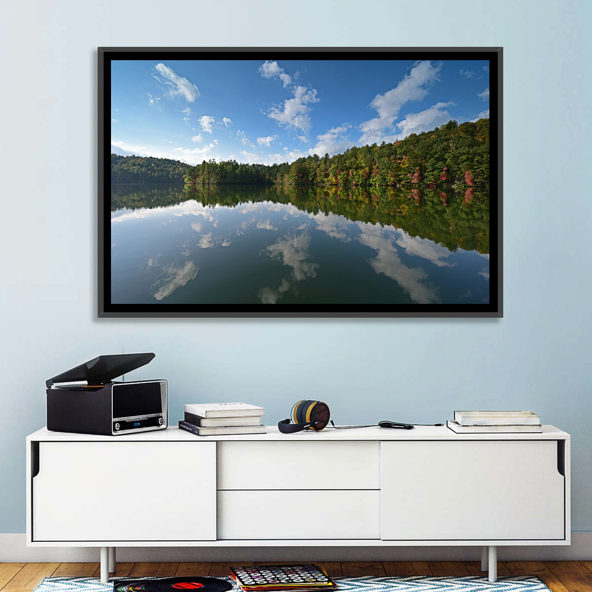 Autumn Reflection at Lake Santeetlah Wall Art in a room, landscape