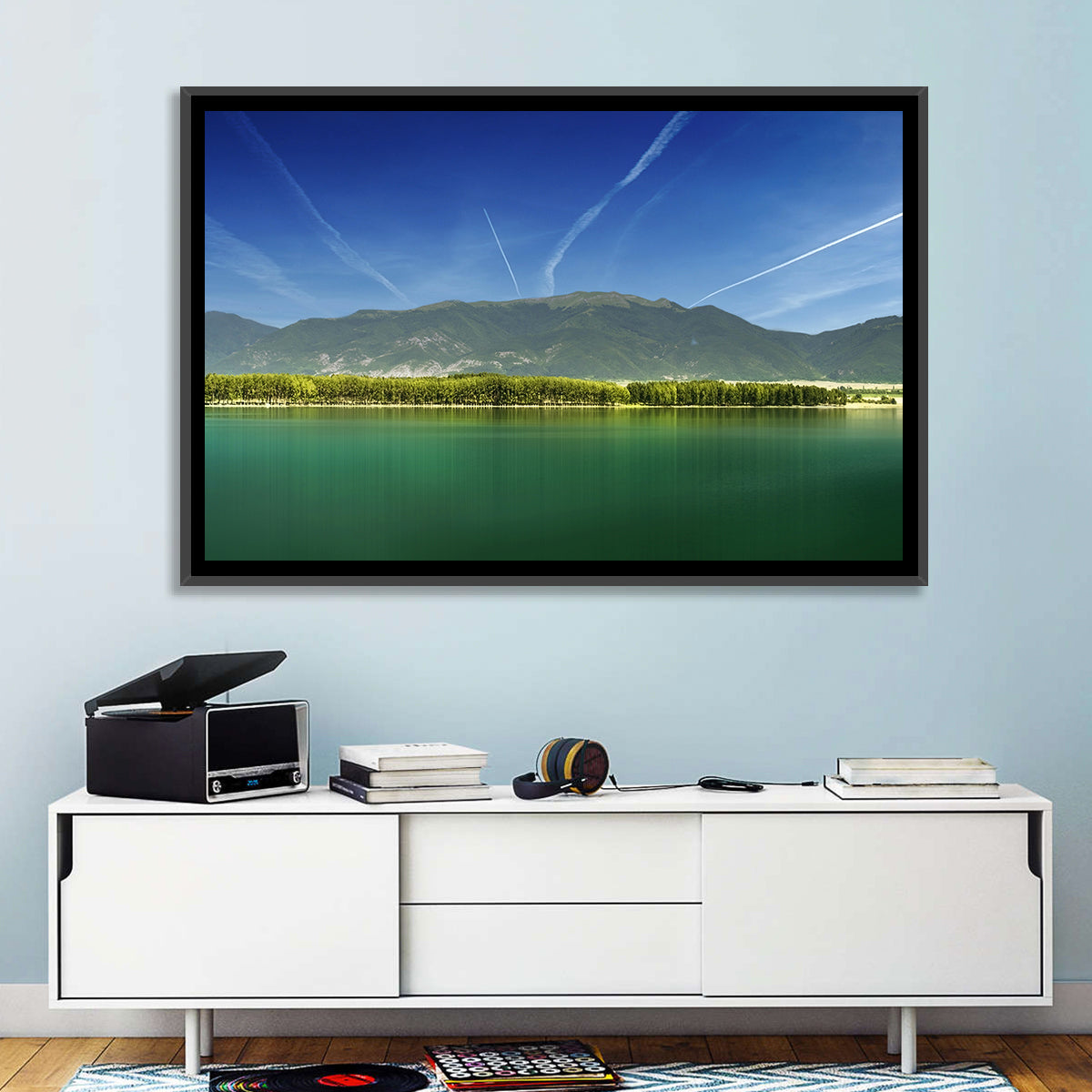 Koprinka Dam Reflections Wall Art in a room, landscape