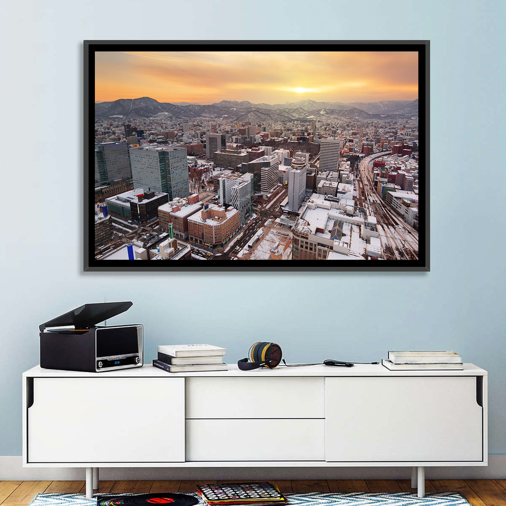 Sapporo Station Skyline at Golden Hour Wall Art