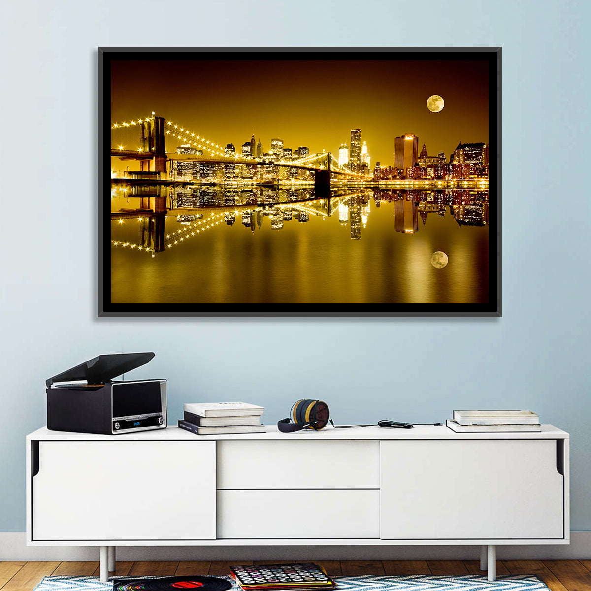 Brooklyn Bridge Moonlit Reflection Wall Art