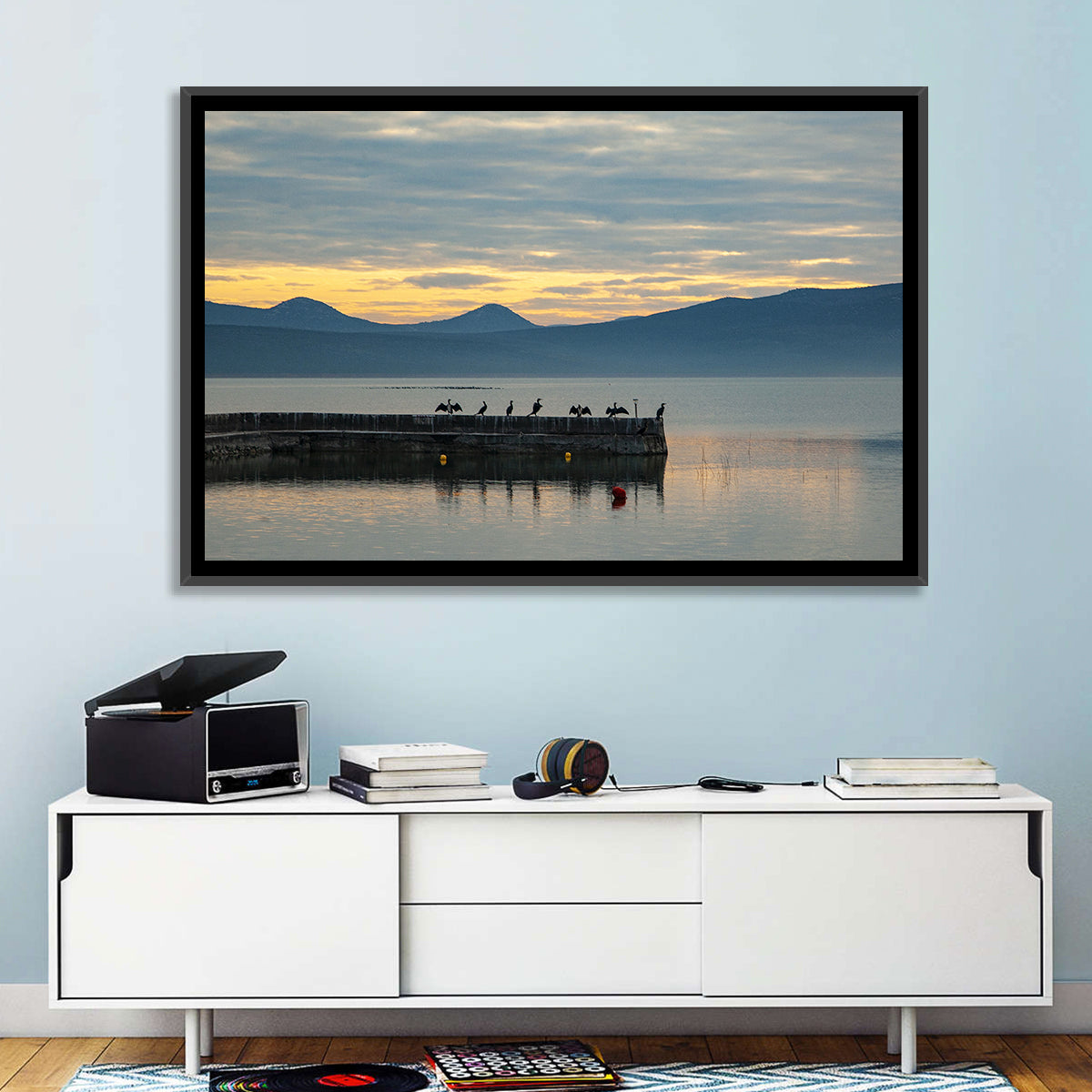 Lake Vrana Pier at Sunset Wall Art in a room, landscape