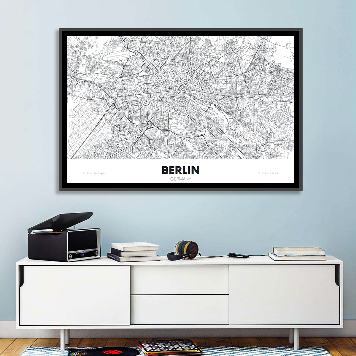 Berlin Street Network Map Wall Art in a room, landscape