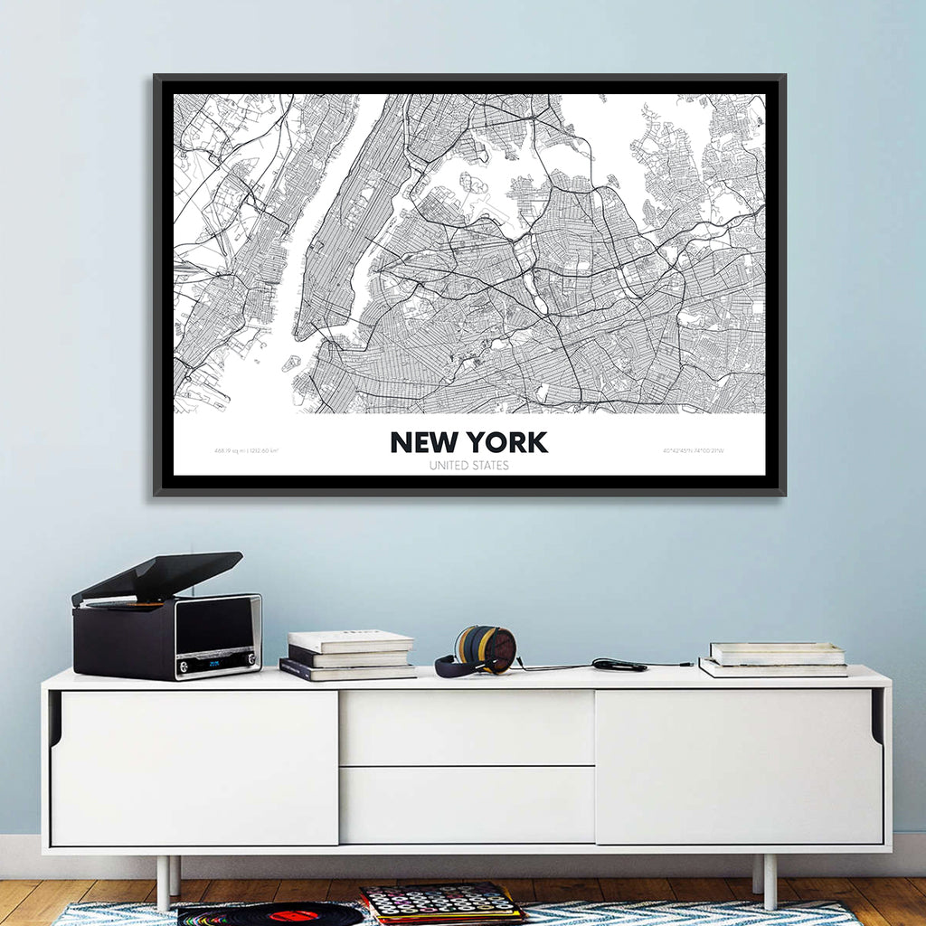 New York Street Grid Map Wall Art