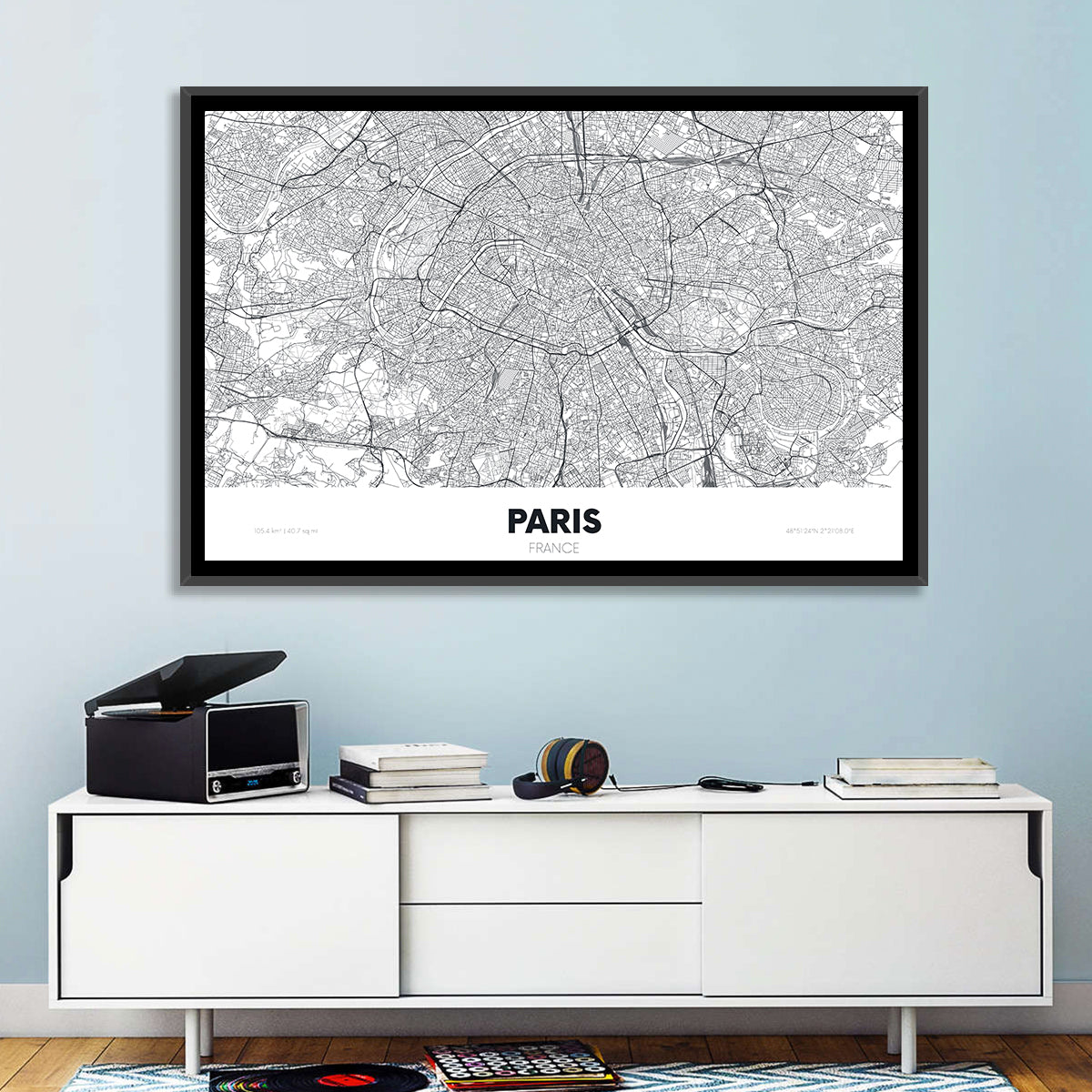 Paris Aerial Map Wall Art in a room, landscape