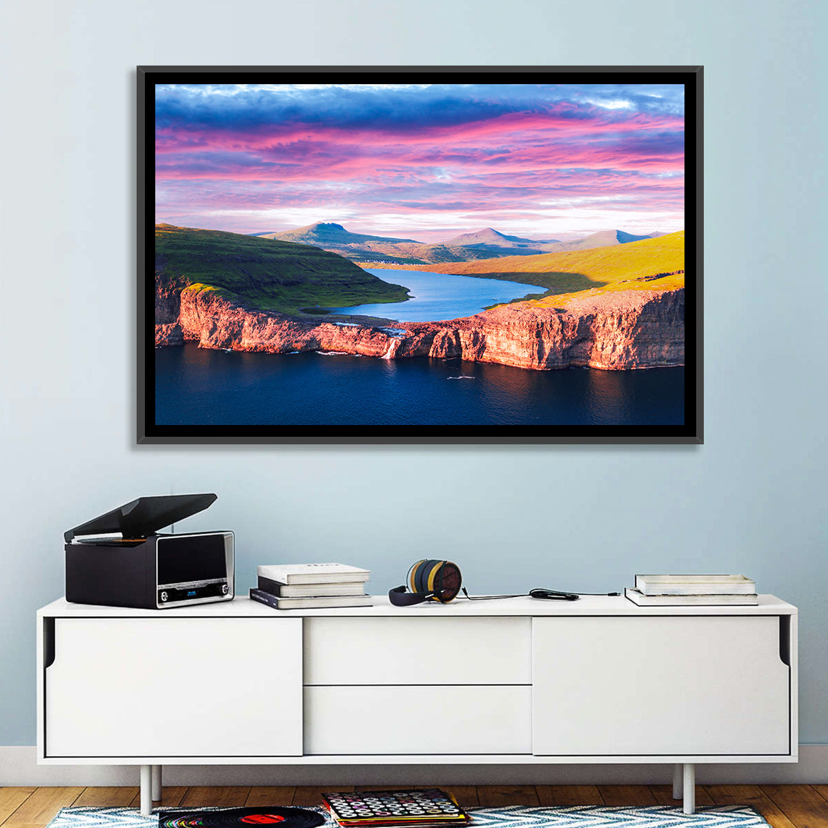 Sørvágsvatn Sunset Wall Art in a room, landscape