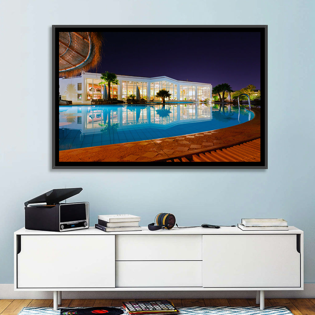 Moonlit Resort Pool Reflection Wall Art