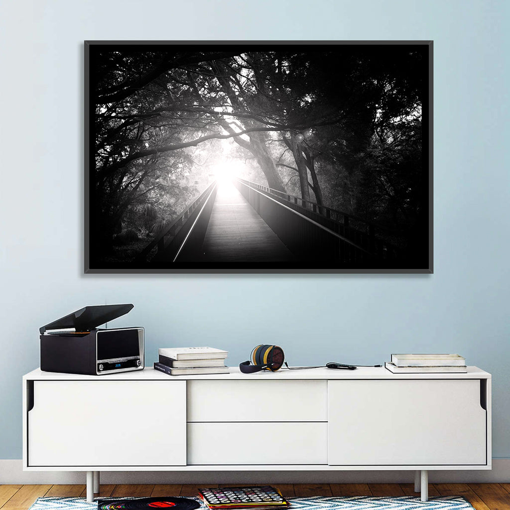 Foggy Forest Bridge Wall Art