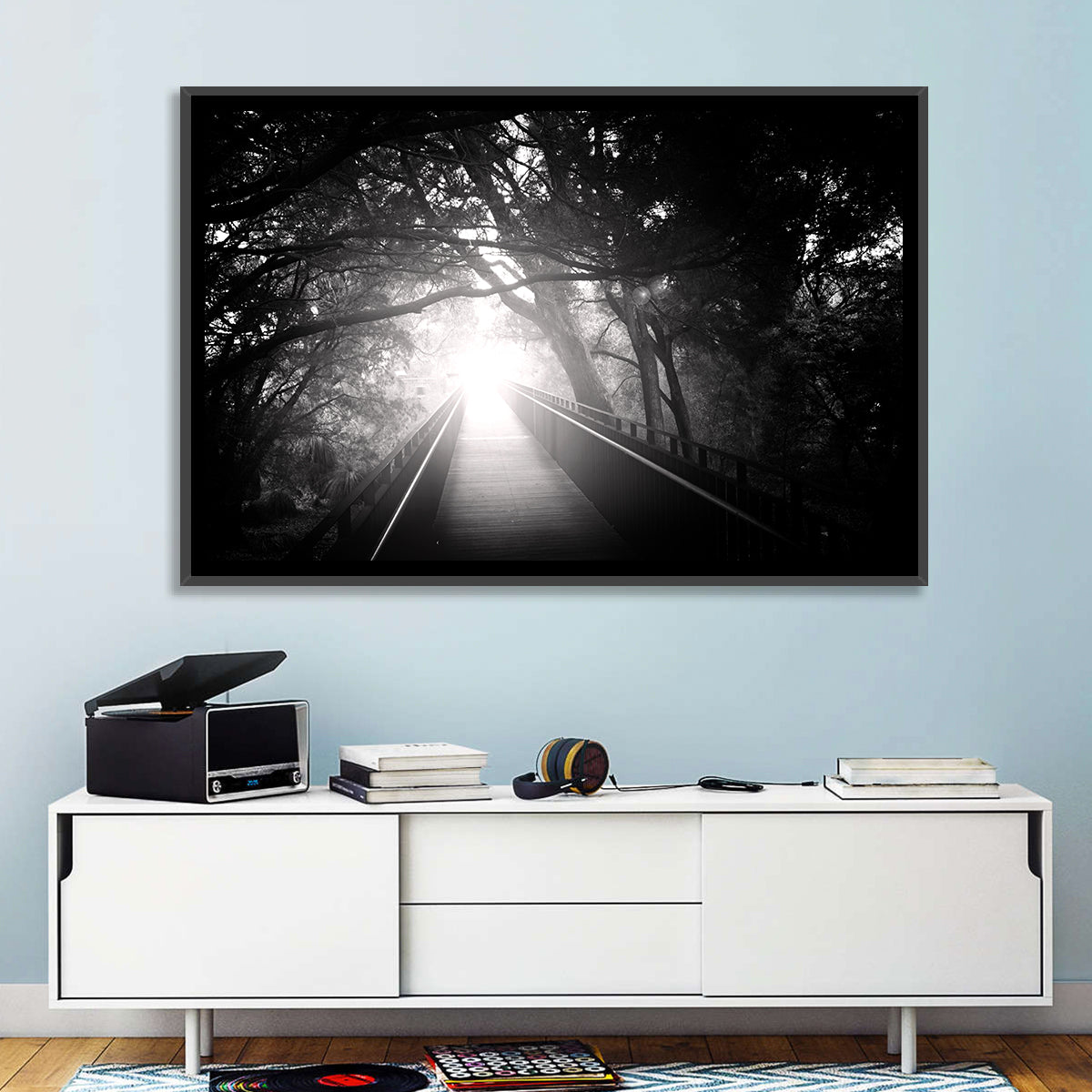 Foggy Forest Bridge Wall Art