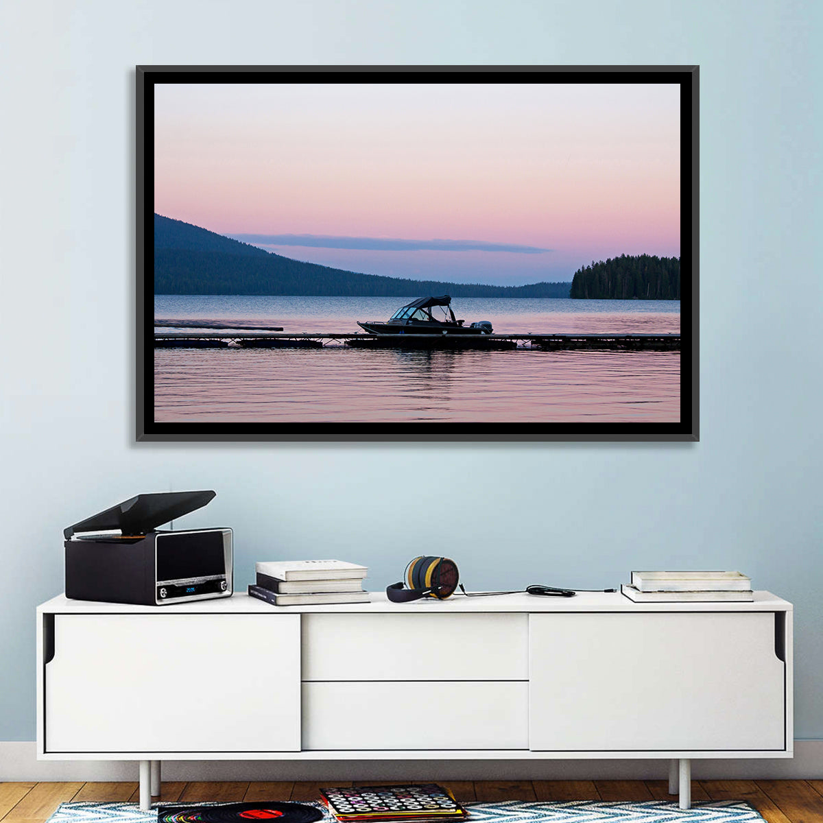 Odell Lake Dock at Twilight Wall Art in a room, landscape