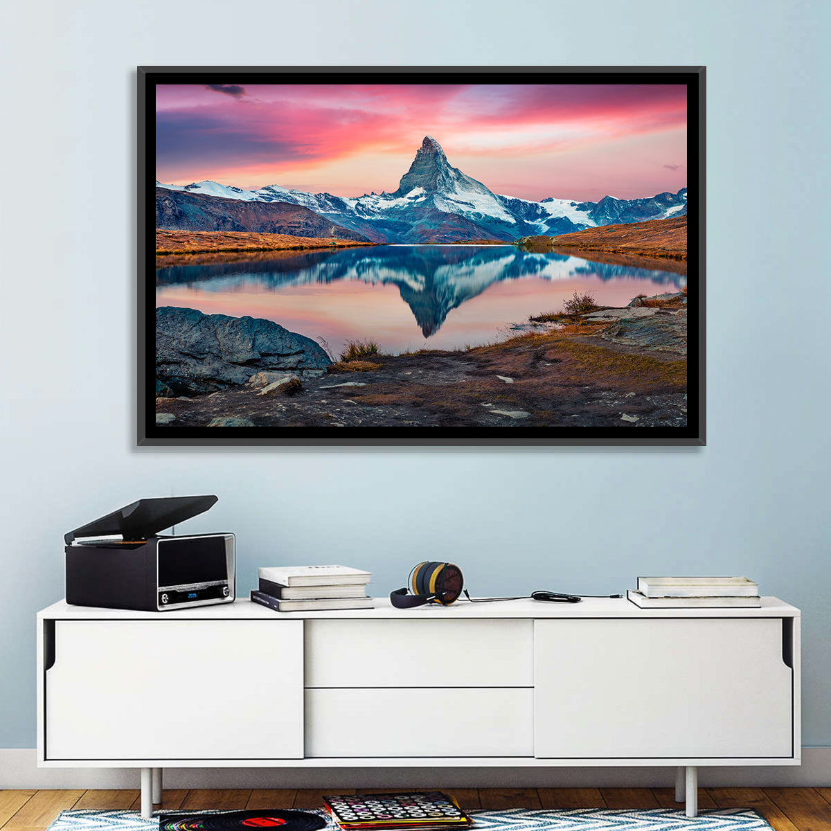 Matterhorn Reflection at Stellisee Wall Art in a room, landscape