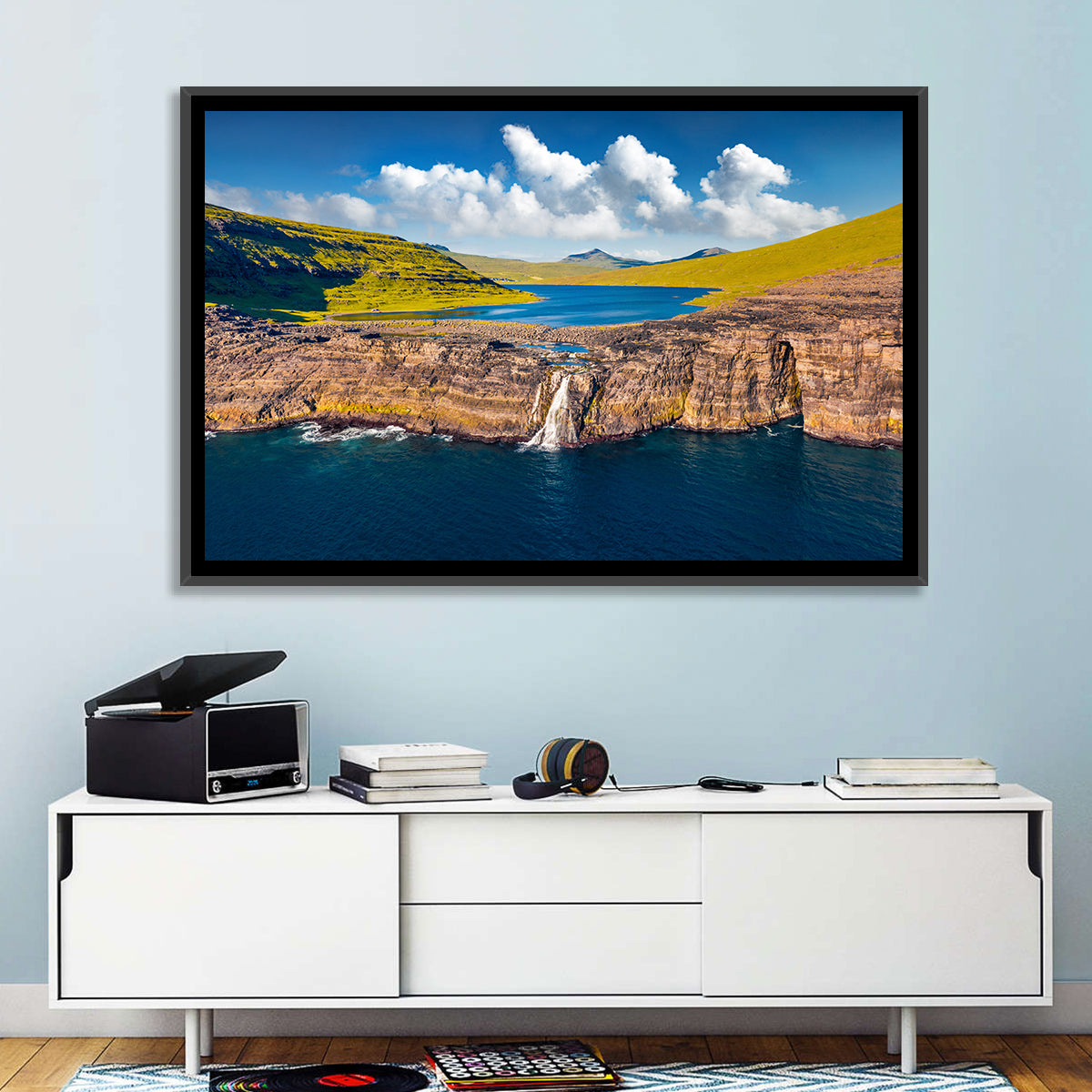Mulafossur Waterfall Gasadalur Wall Art in a room, landscape