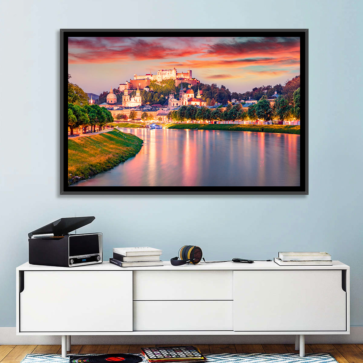 Hohensalzburg Fortress at Sunset Wall Art in a room, landscape