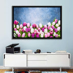 Tulips on Textured Blue Wall Art