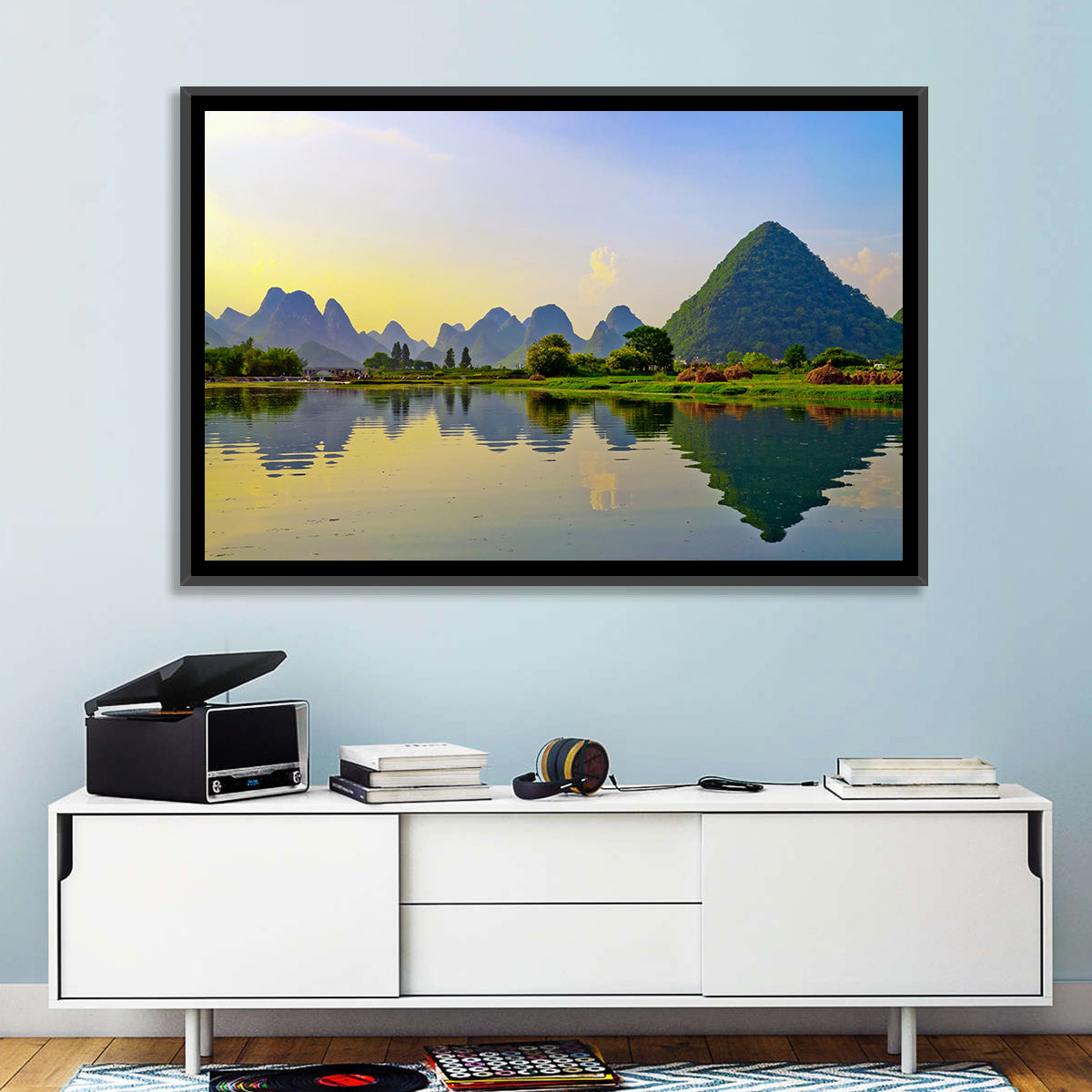 Yangshuo Reflection on Li River Wall Art in a room, landscape