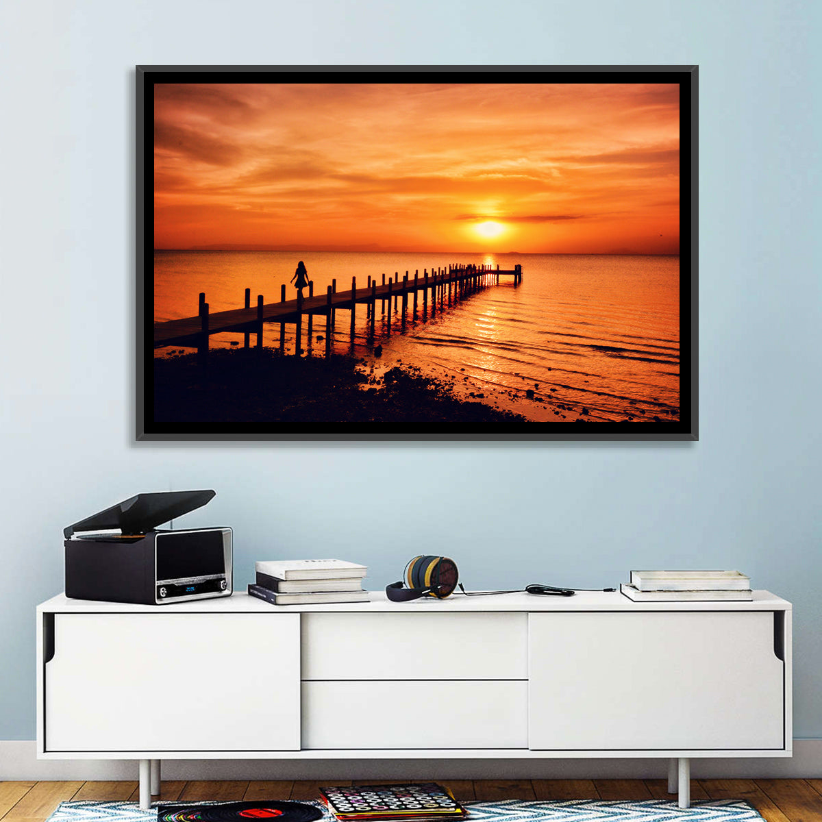 Kampot Pier at Sunset Wall Art in a room, landscape